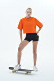 George Phoenix Pure Comfort - Turuncu Rahat Kesim %100 Pamuklu Basic Crop Tişört