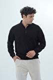 George Phoenix Daily Core - Siyah Yarım Fermuarlı Pamuklu Erkek Oversize Sweatshirt