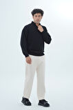 George Phoenix Daily Core - Siyah Yarım Fermuarlı Pamuklu Erkek Oversize Sweatshirt