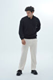 George Phoenix Daily Core - Siyah Yarım Fermuarlı Pamuklu Erkek Oversize Sweatshirt