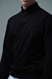 George Phoenix Daily Core - Siyah Yarım Fermuarlı Pamuklu Erkek Oversize Sweatshirt