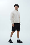 George Phoenix Daily Core - Bej Yarım Fermuarlı Pamuklu Erkek Oversize Sweatshirt