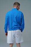 George Phoenix Daily Core - Mavi Yarım Fermuarlı Pamuklu Erkek Oversize Sweatshirt