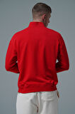 Daily Core - Kırmızı Yarım Fermuarlı Pamuklu Erkek Oversize Sweatshirt