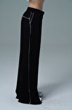 Soft Touch Premium Slit Palazzo Pants - Siyah Yüksek Bel Modal Kumaşlı Yırtmaçlı Kadın Palazzo Bol Paça Eşofman Altı