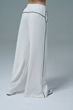 Soft Touch Premium Slit Palazzo Pants - Bej Yüksek Bel Modal Kumaşlı Yırtmaçlı Kadın Palazzo Bol Paça Eşofman Altı