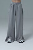 Soft Touch Premium Slit Palazzo Pants - Gri Yüksek Bel Modal Kumaşlı Yırtmaçlı Kadın Palazzo Bol Paça Eşofman Altı
