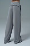 Soft Touch Premium Slit Palazzo Pants - Gri Yüksek Bel Modal Kumaşlı Yırtmaçlı Kadın Palazzo Bol Paça Eşofman Altı