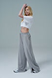 Soft Touch Premium Slit Palazzo Pants - Gri Yüksek Bel Modal Kumaşlı Yırtmaçlı Kadın Palazzo Bol Paça Eşofman Altı