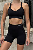 Prime FIT - Siyah Yüksek Bel Seamless Push-Up Toparlayıcı Şort Tayt