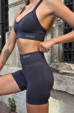 Prime FIT - Füme Yüksek Bel Seamless Push-Up Toparlayıcı Şort Tayt
