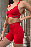 Prime FIT - Kırmızı Yüksek Bel Seamless Push-Up Toparlayıcı Şort Tayt