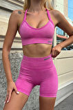 Prime FIT - Pembe Yüksek Bel Seamless Push-Up Toparlayıcı Şort Tayt