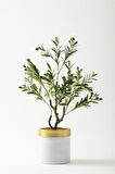 Yapay Zeytin Ağacı 85 Cm Beyaz Gold Metal Saksı