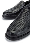 Tamer Tanca Erkek Hakiki Deri Siyah Yılan Loafer Ayakkabı 183 27813 ERK AYK Y24 SIYAH YILAN