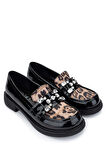 Tamer Tanca Kadın Hakiki Deri Siyah Rugan/Leopar Loafer Ayakkabı 1065 60-2071 BN AYK SK24-25 SYH RGN/LEOPAR