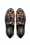 Tamer Tanca Kadın Vegan Leopar/Siyah Loafer Ayakkabı 817 1001 BN AYK SK24-25 LEOPAR/SYH CILT