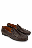 Tamer Tanca Erkek Hakiki Deri Kahverengi Kroko Loafer Ayakkabı 478 B1100 ERK AYK SK24-25 KAHVE KROKO