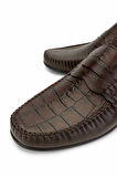 Tamer Tanca Erkek Hakiki Deri Kahverengi Kroko Loafer Ayakkabı 478 B1100 ERK AYK SK24-25 KAHVE KROKO