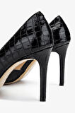 Valmenti Kadın Hakiki Deri Siyah Kroko Topuklu Ayakkabı 1074 2307 BN AYK Y25 SIYAH KROKO