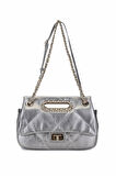 Tamer Tanca Kadın Suni Deri Metalik Omuz Çanta 921 27155 BN CNT SK25-26 PEWTER