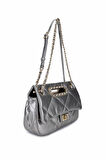 Tamer Tanca Kadın Suni Deri Metalik Omuz Çanta 921 27155 BN CNT SK25-26 PEWTER