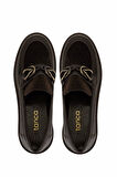 Tamer Tanca Kadın Deri & Tekstil Kahverengi Loafer Ayakkabı 817 9876 BN AYK SK25-26 KHV DR/TAY PRLK DR