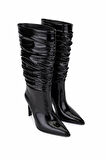 Tamer Tanca Kadın Hakiki Deri Siyah Rugan Topuklu Çizme 1078 26140 BN CZM SK25-26 SIYAH RGN
