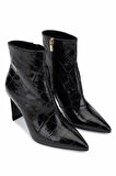 Tamer Tanca Kadın Hakiki Deri Siyah Kroko Topuklu Bot 1036 7558 BN BOT SK25-26 SIYAH KROKO