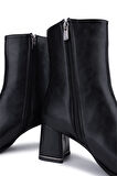 Tamer Tanca Kadın Suni Deri Siyah Deri Topuklu Bot 889 9203 BN BOT SK25-26 SIYAH DR
