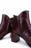Tamer Tanca Kadın Hakiki Deri Bordo Rugan Klasik Bot 33 17020 BN BOT SK25-26 BORDO KROKO RUGAN