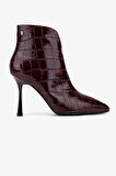 Valmenti Kadın Hakiki Deri Bordo Topuklu Bot 1096 9666 BN BOT SK25-26 BORDO KROKO