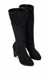 Tamer Tanca Kadın Suni Deri Siyah Süet Topuklu Çizme 1065 606 BN CZM SK25-26 SIYAH SUET