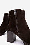 Valmenti Kadın Hakiki Deri Kahverengi Süet Topuklu Bot 51 9044 BN BOT SK25-26 KAHVE SUET