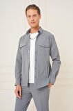 G 1565 Comfort Fit Yan Cep Çıtçıtlı Esnek Pamuk Gri Gömlek Ceket