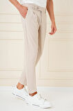P 1148 Comfort Fit Gofre Kumaş Pileli Pamuk Casuel Koyu Bej Pantolon