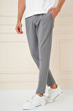 P 1148 Comfort Fit Gofre Kumaş Pileli Pamuk Casuel Gri Pantolon