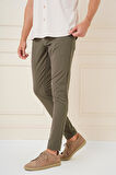 P 1144 Slim Fit Yan Cepli Düz Esnek Casuel Haki Pantolon