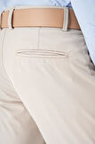 P 1144 Slim Fit Yan Cepli Düz Esnek Casuel Kum Pantolon