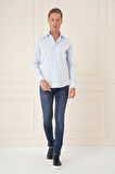 Gk 735 Slim Fit %100 Pamuk Non Iron Kumaş Klasik Mavi Gömlek 