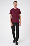 Ts 885 Comfort Fit Bisiklet Yaka Esnek Pamuk Casuel Bordo Tişört