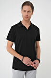 Ts 886 Comfort Fit Polo Yaka Esnek Pamuk Casuel Siyah Tişört