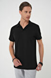 Ts 886 Comfort Fit Polo Yaka Esnek Pamuk Casuel Siyah Tişört
