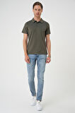 Ts 886 Comfort Fit Polo Yaka Esnek Pamuk Casuel Haki Tişört