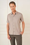 G 1573 Comfort Fit Spor Yaka Kısa Kol Esnek Pamuk Vizon Gömlek