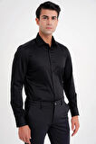 Slim Fit %100 Pamuk Non Iron Kumaş Klasik Siyah Gömlek Gk 734