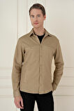 G 1581 Slim Fit Camel Klasik Gömlek