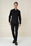 Gk 745 Slim Fit Pamuk Uzun Kol Klasik Siyah Gömlek 