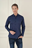 Gk 746 Slim Fit Düğmeli Yaka Esnek Klasik Lacivert Gömlek 