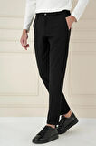 Slim Fit Waffle Kumaş Esnek Pamuk Siyah Pantolon P 1168
